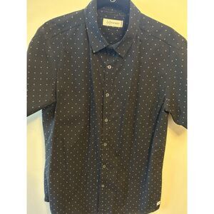 Depart West Men's Short Sleeve Button-Up Shirt Medium Black W/ Geometric Design